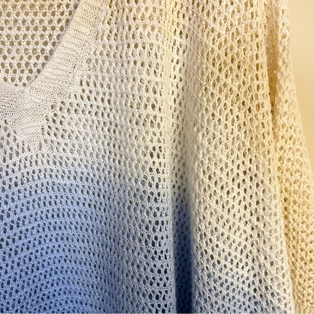 J. Jill Linen Cotton Poncho Crotchet White Blue Cream Ombre Vacation Resort Swim - Picture 5 of 7